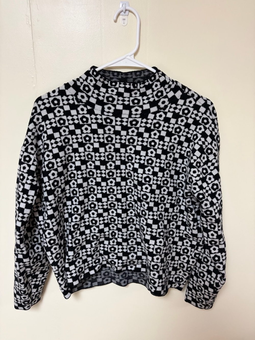 Maeve Black & White Patterned Turtleneck Sweater